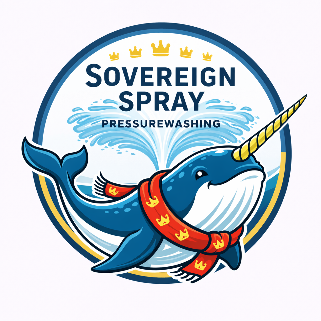 Sovereign Spray logo featuring a crowned narwhal